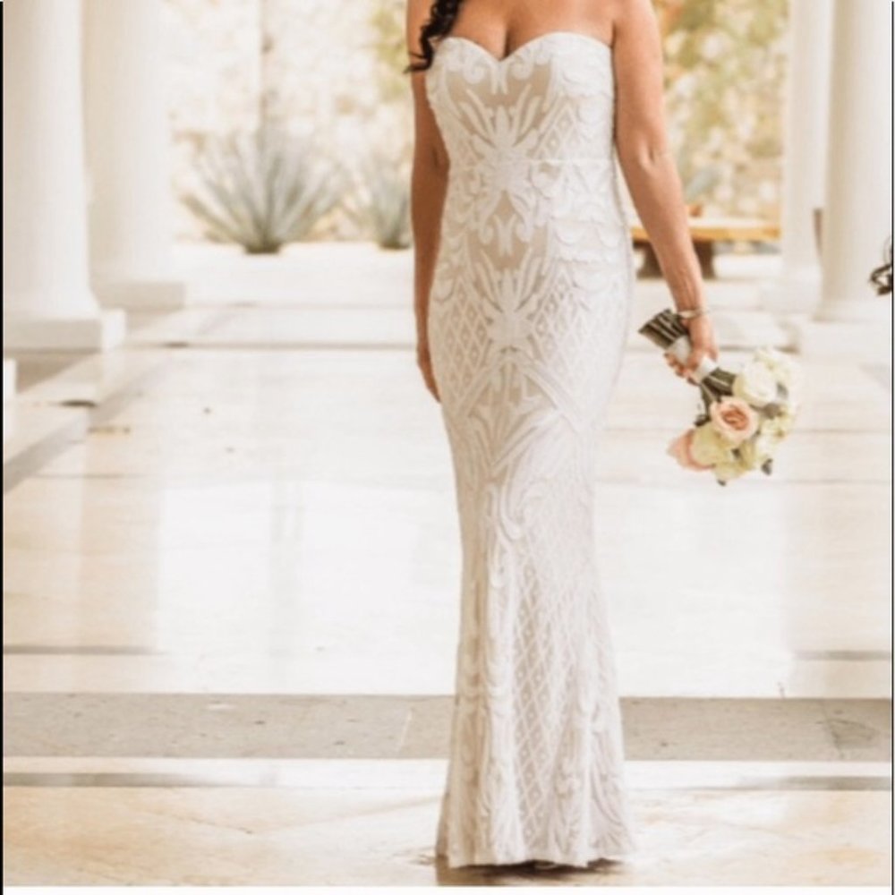 LULU's Olivia white sequin strapless maxi dress